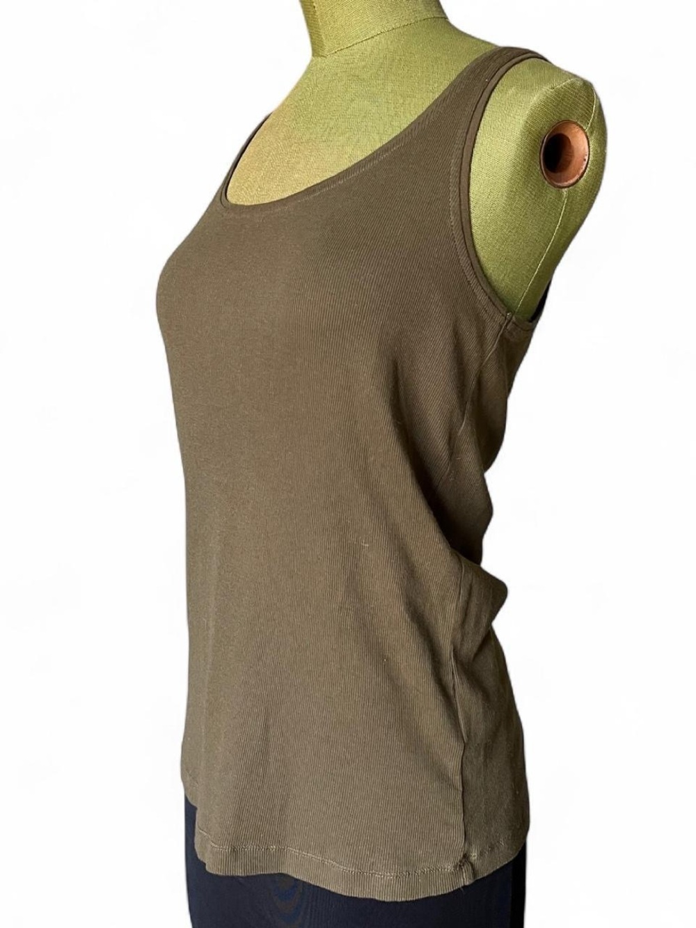 Eileen Fisher 100% Organic Cotton Ribbed Tank Top Olive Brown Khaki Medium